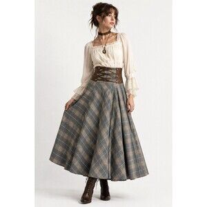 Scarlet Darkness Plaid Corset Maxi Skirt Cottagecore Renaissance Steampunk S